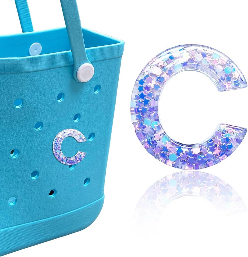 HLUWA Letter Charms for Bogg and Simply Southern Bags - Alphabet Purple Star Sequin Lettering Accessories - Insert Decorative Letters for Handbag Beach Tote - Image 1